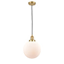 Beacon Mini Pendant shown in the Satin Gold finish with a Matte White shade