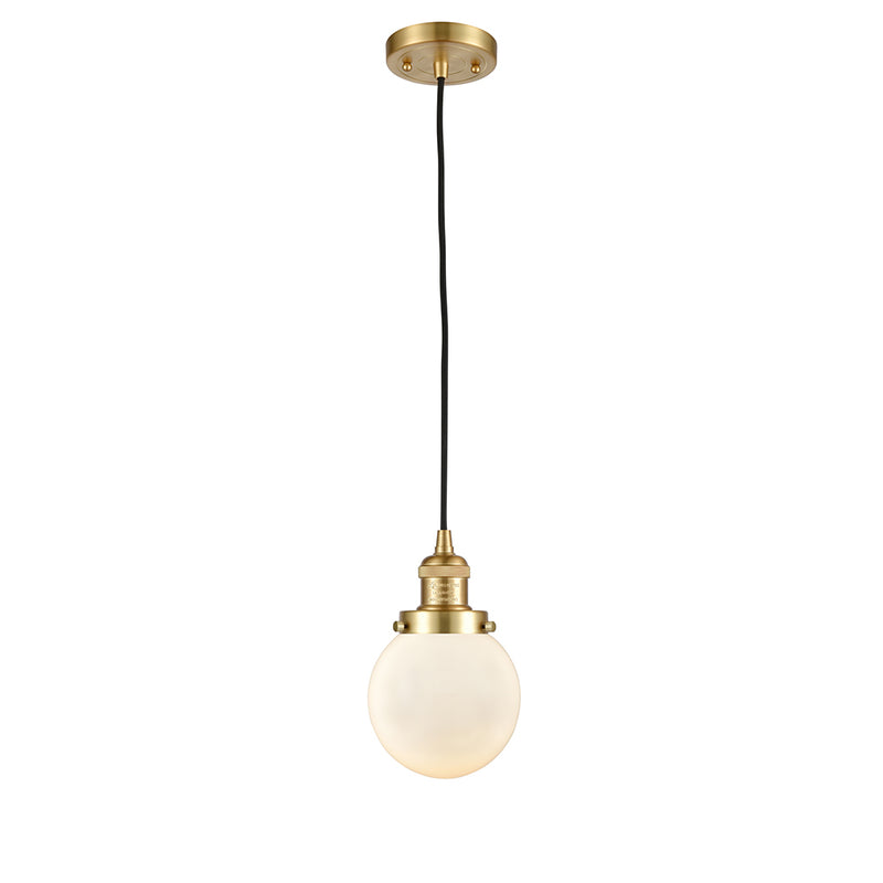 Beacon Mini Pendant shown in the Satin Gold finish with a Matte White shade