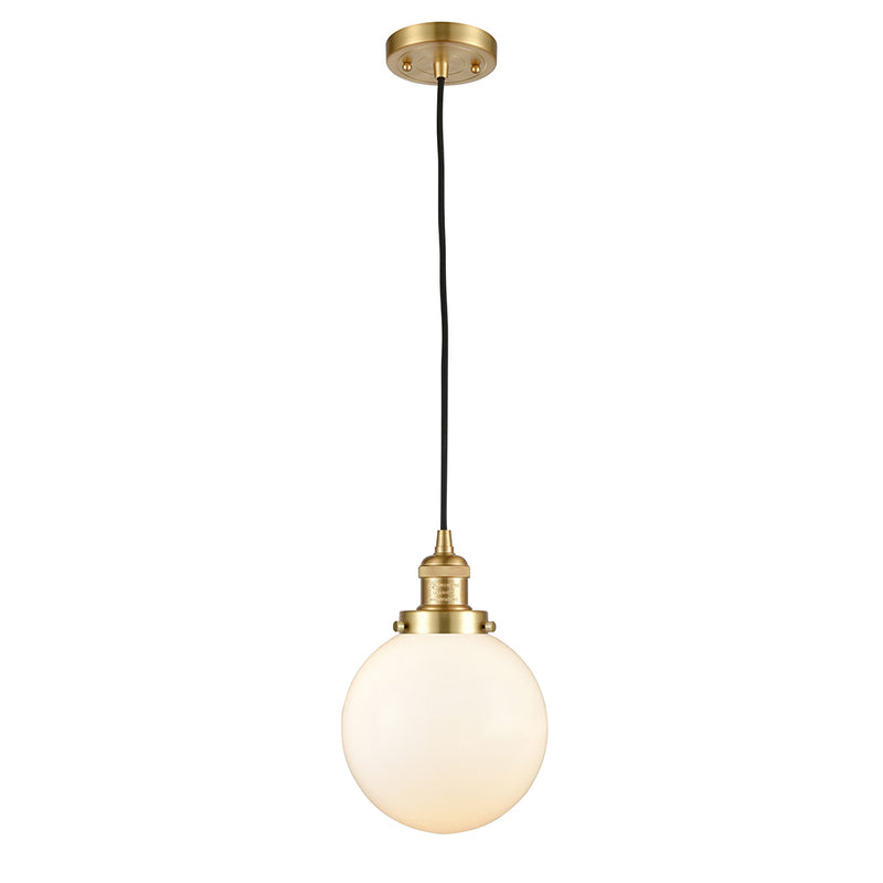 Beacon Mini Pendant shown in the Satin Gold finish with a Matte White shade