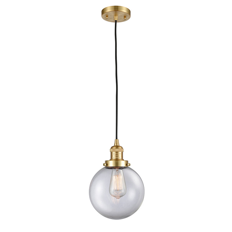 Beacon Mini Pendant shown in the Satin Gold finish with a Clear shade