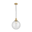 Beacon Mini Pendant shown in the Satin Gold finish with a Seedy shade