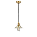 Halophane Mini Pendant shown in the Satin Gold finish with a Clear Halophane shade