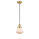 Olean Mini Pendant shown in the Satin Gold finish with a Matte White shade