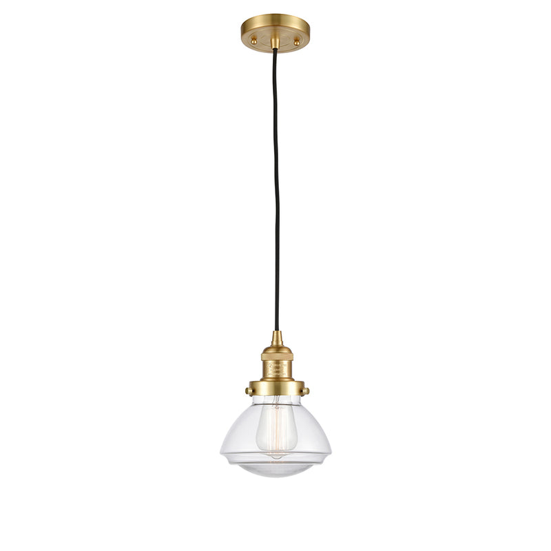 Olean Mini Pendant shown in the Satin Gold finish with a Clear shade