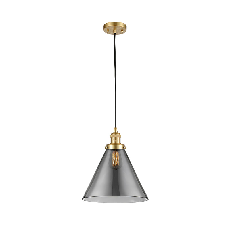 Cone Mini Pendant shown in the Satin Gold finish with a Plated Smoke shade