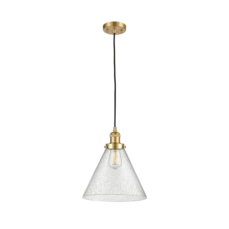 Cone Mini Pendant shown in the Satin Gold finish with a Seedy shade