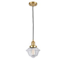 Oxford Mini Pendant shown in the Satin Gold finish with a Clear shade