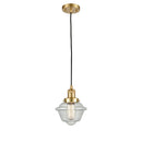 Oxford Mini Pendant shown in the Satin Gold finish with a Seedy shade