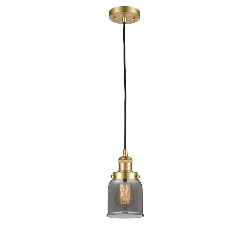 Bell Mini Pendant shown in the Satin Gold finish with a Plated Smoke shade