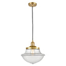 Oxford Mini Pendant shown in the Satin Gold finish with a Clear shade