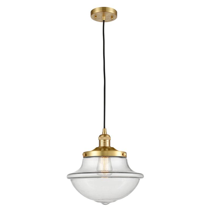 Oxford Mini Pendant shown in the Satin Gold finish with a Clear shade