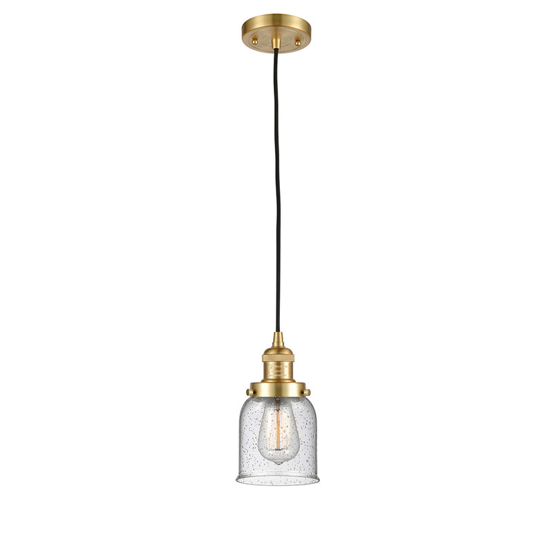 Bell Mini Pendant shown in the Satin Gold finish with a Seedy shade