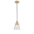 Cone Mini Pendant shown in the Satin Gold finish with a Seedy shade