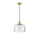 Bell Mini Pendant shown in the Satin Gold finish with a Clear shade