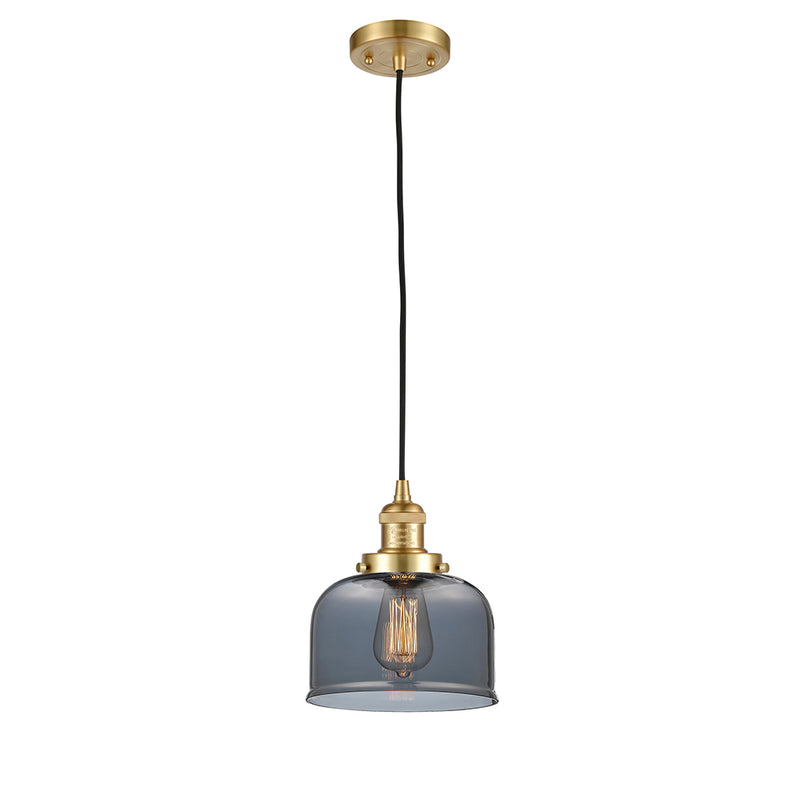 Bell Mini Pendant shown in the Satin Gold finish with a Plated Smoke shade