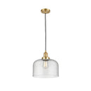 Bell Mini Pendant shown in the Satin Gold finish with a Seedy shade