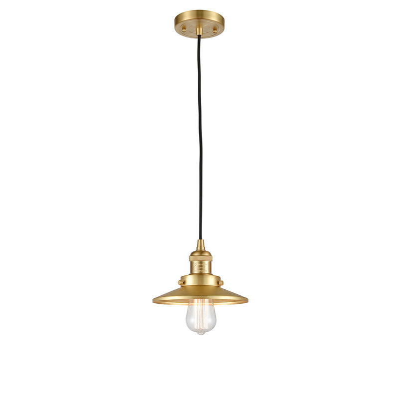 Railroad Mini Pendant shown in the Satin Gold finish with a Satin Gold shade