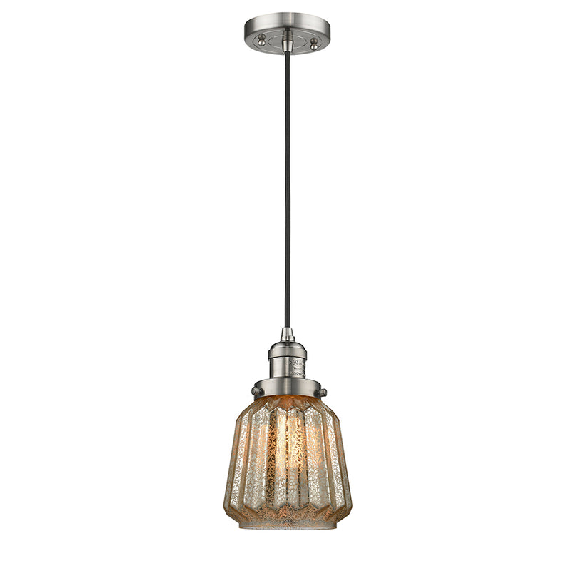 Chatham Mini Pendant shown in the Brushed Satin Nickel finish with a Mercury shade