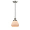 Fulton Mini Pendant shown in the Brushed Satin Nickel finish with a Matte White shade