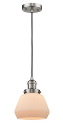 Innovations Lighting Fulton 1-100 watt 7 inch Brushed Satin Nickel Mini Pendant with Matte White Cased glass 201CSNG171