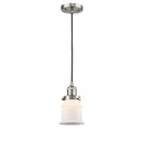 Canton Mini Pendant shown in the Brushed Satin Nickel finish with a Matte White shade