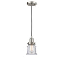 Canton Mini Pendant shown in the Brushed Satin Nickel finish with a Clear shade