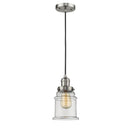 Canton Mini Pendant shown in the Brushed Satin Nickel finish with a Clear shade