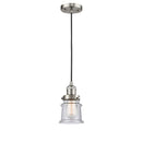 Canton Mini Pendant shown in the Brushed Satin Nickel finish with a Seedy shade