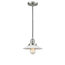 Halophane Mini Pendant shown in the Brushed Satin Nickel finish with a Matte White Halophane shade