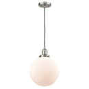 Beacon Mini Pendant shown in the Brushed Satin Nickel finish with a Matte White shade