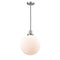 Beacon Mini Pendant shown in the Brushed Satin Nickel finish with a Matte White shade