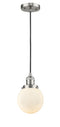 Innovations Lighting Beacon 1-100 watt 6 inch Brushed Satin Nickel Mini Pendant with Matte White Cased glass 201CSNG2016