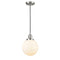 Beacon Mini Pendant shown in the Brushed Satin Nickel finish with a Matte White shade