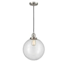 Beacon Mini Pendant shown in the Brushed Satin Nickel finish with a Clear shade