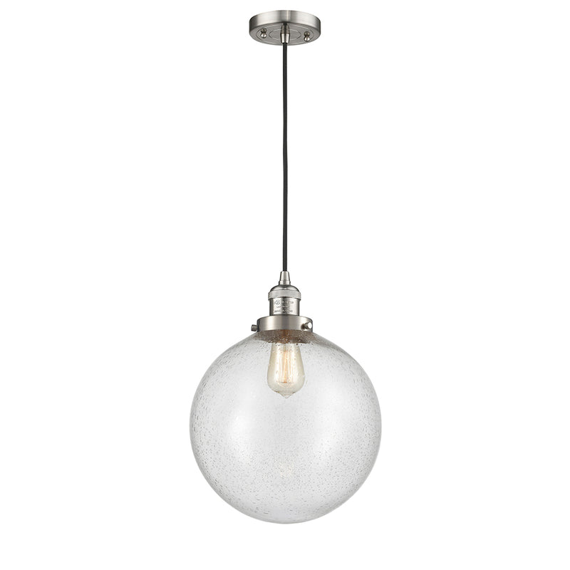 Beacon Mini Pendant shown in the Brushed Satin Nickel finish with a Seedy shade