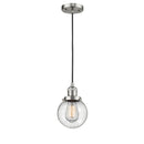 Beacon Mini Pendant shown in the Brushed Satin Nickel finish with a Seedy shade