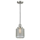 Stanton Mini Pendant shown in the Brushed Satin Nickel finish with a Clear Wire Mesh shade