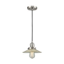 Halophane Mini Pendant shown in the Brushed Satin Nickel finish with a Clear Halophane shade