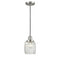 Colton Mini Pendant shown in the Brushed Satin Nickel finish with a Clear Halophane shade