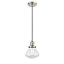 Olean Mini Pendant shown in the Brushed Satin Nickel finish with a Seedy shade