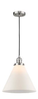 Innovations Lighting X-Large Cone 1-100 watt 12 inch Brushed Satin Nickel Mini Pendant with Matte White Cased glass 201CSNG41L