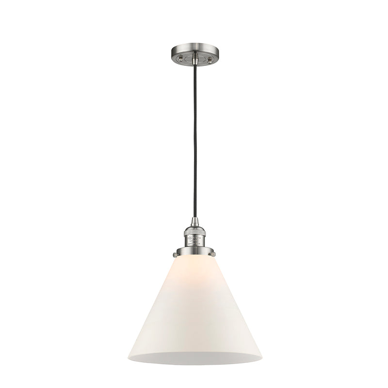 Cone Mini Pendant shown in the Brushed Satin Nickel finish with a Matte White shade