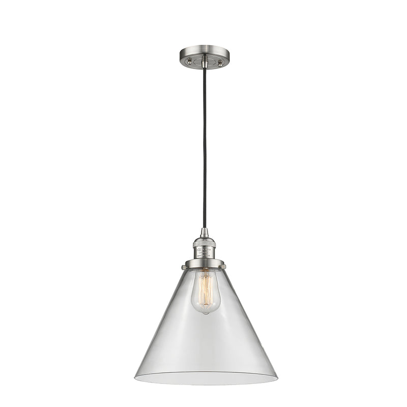 Cone Mini Pendant shown in the Brushed Satin Nickel finish with a Clear shade