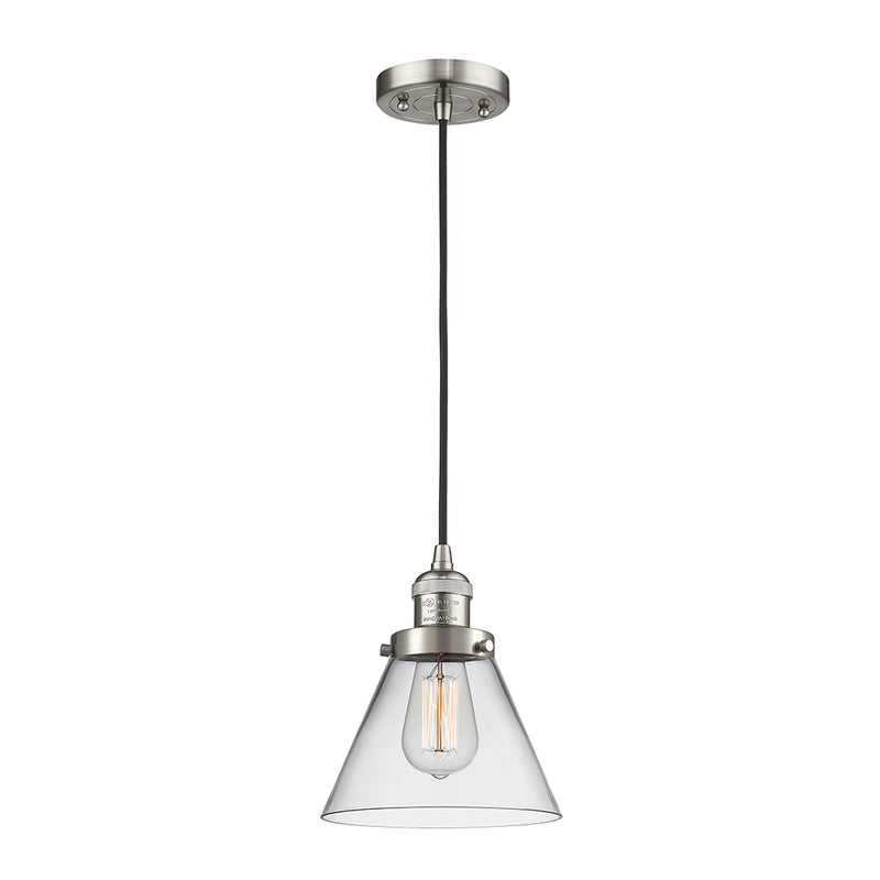 Cone Mini Pendant shown in the Brushed Satin Nickel finish with a Clear shade