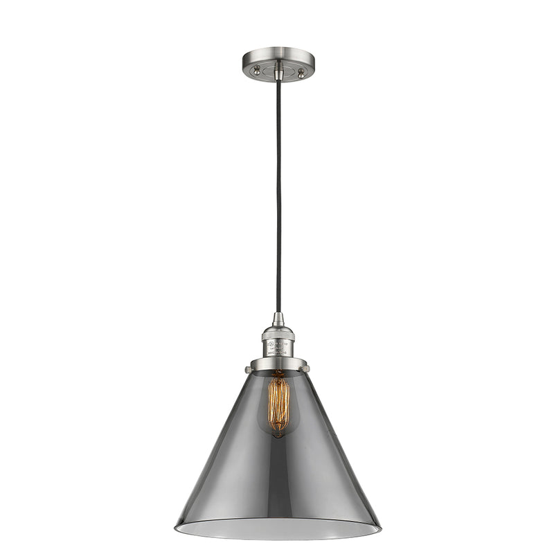 Cone Mini Pendant shown in the Brushed Satin Nickel finish with a Plated Smoke shade