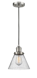 Innovations Lighting Large Cone 1-100 watt 8" Brushed Satin Nickel Mini Pendant with Seedy glass 201CSNG44