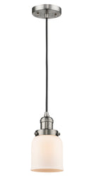 Innovations Lighting Small Bell 1-100 watt 5 inch Brushed Satin Nickel Mini Pendant with Matte White Cased glass 201CSNG51