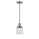 Bell Mini Pendant shown in the Brushed Satin Nickel finish with a Clear shade