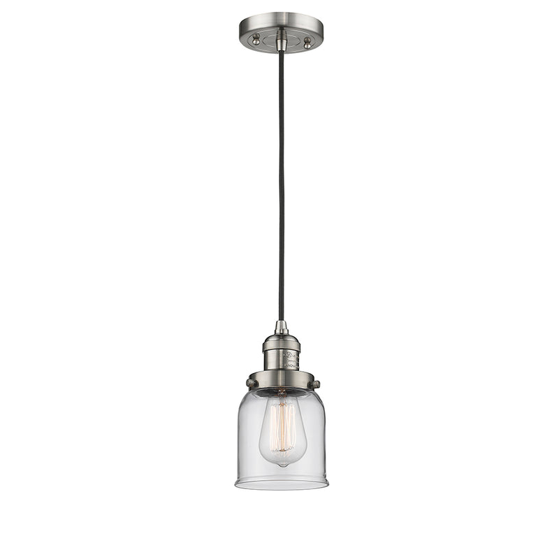 Bell Mini Pendant shown in the Brushed Satin Nickel finish with a Clear shade