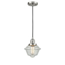 Oxford Mini Pendant shown in the Brushed Satin Nickel finish with a Seedy shade